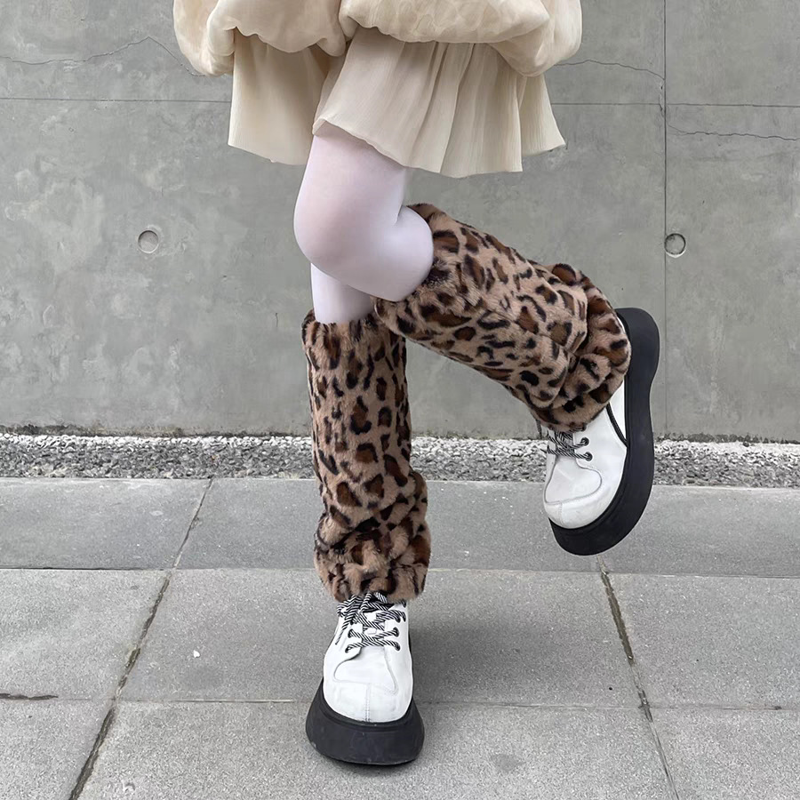 Boot Sock Slouchy - Faux Fur Leopard Leg Warmers Winter