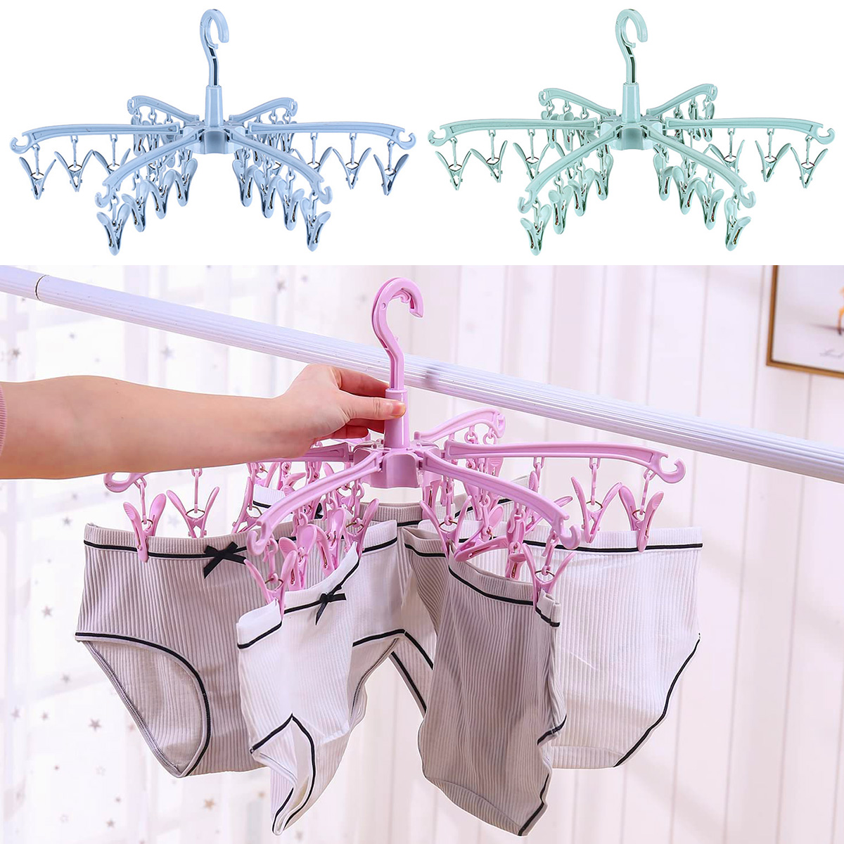 24 Clips Folding Clothes Dryer - Sock Organizer Tray ulasan dan harga
